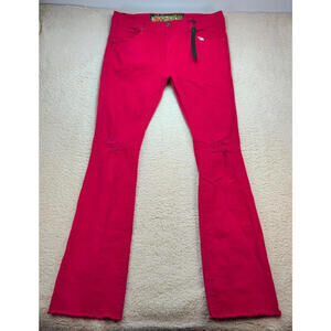 Rockstar Original Red Flared Jeans Men’s 36x36 Distressed Raw Hem Designer